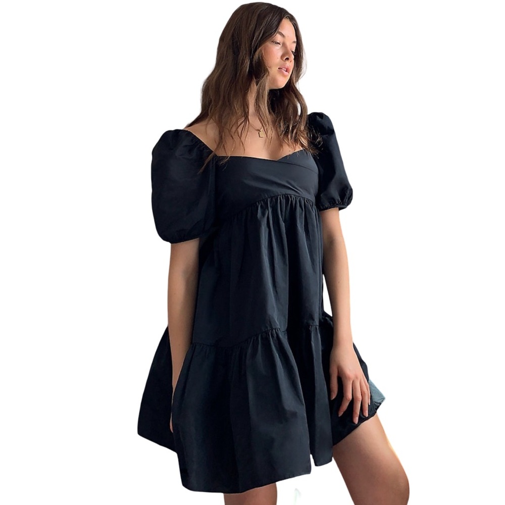 Aritzia Wilfred Opera Dress Black Puff Sleeve Babydoll Mini Dress